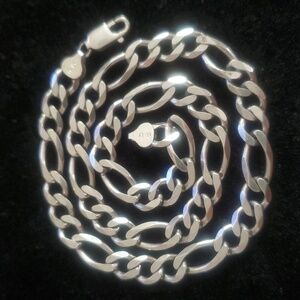 925 Solid Sterling Silver Figaro Chain Necklace HEAVY , 39.8 grms